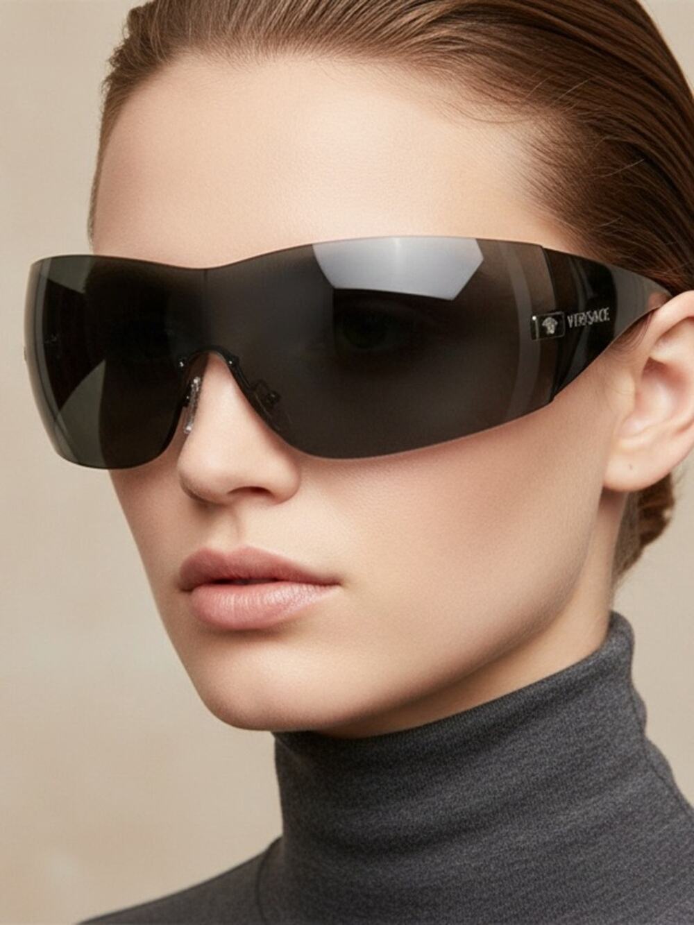 New Versace VE2054 100187 Oversized Shield Sunglasses in Black Authentic